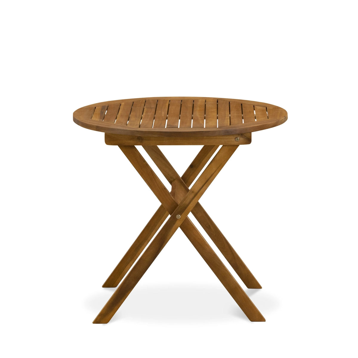 Ensemble bistro d'extérieur East West Furniture comprenant une table basse ronde en bois et 2 chaises pliantes, finition huile naturelle