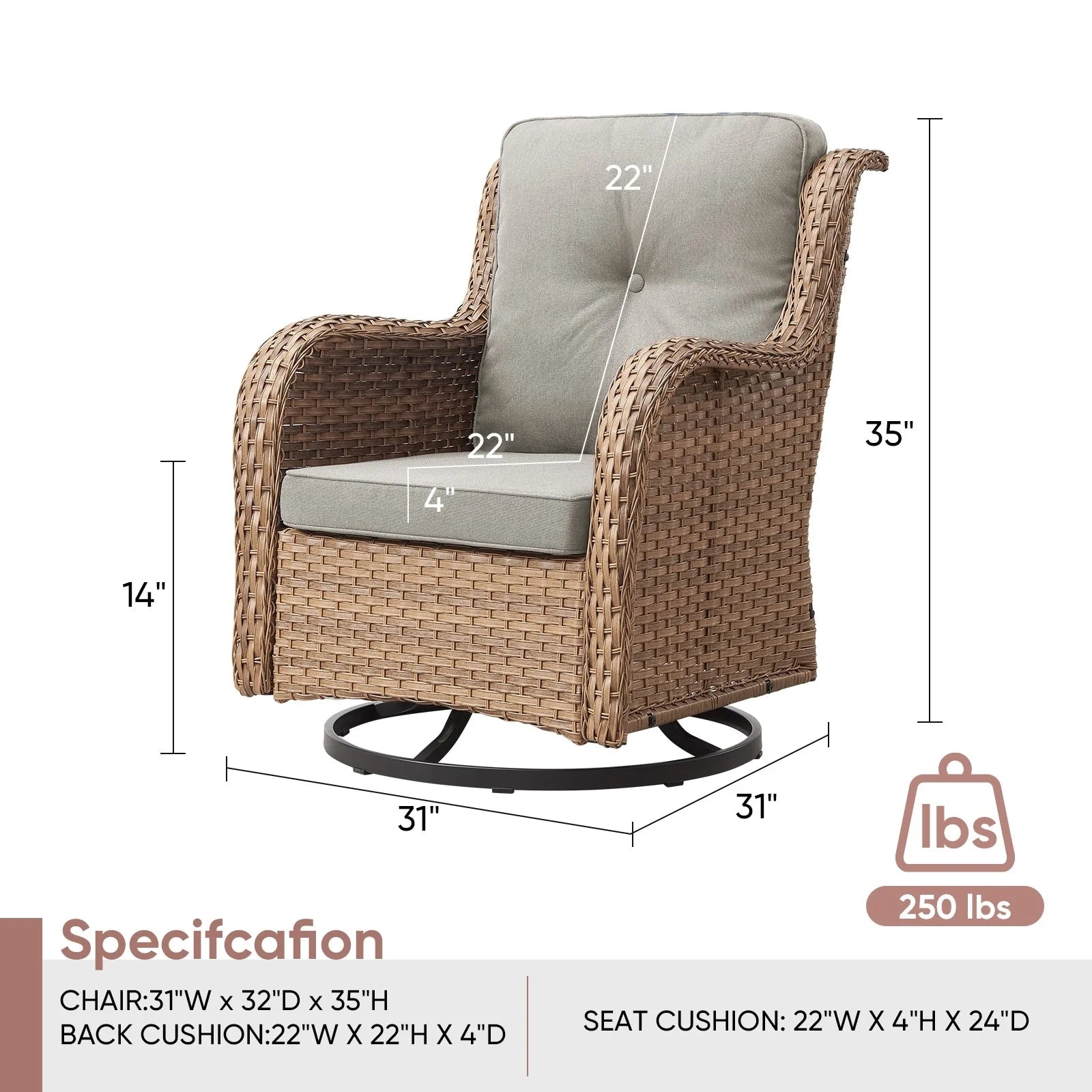 Fauteuils de jardin à bascule en osier Gymojoy avec base pivotante (lot de 2)