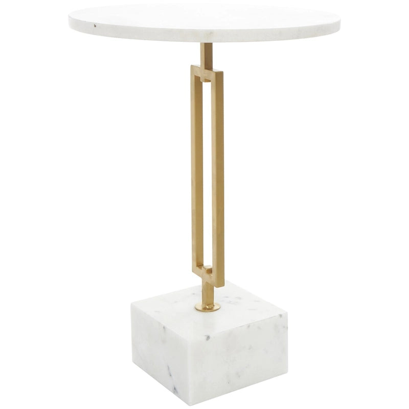 Table d'appoint géométrique en marbre avec support rectangulaire en métal doré - Blanc - Roche River Decor