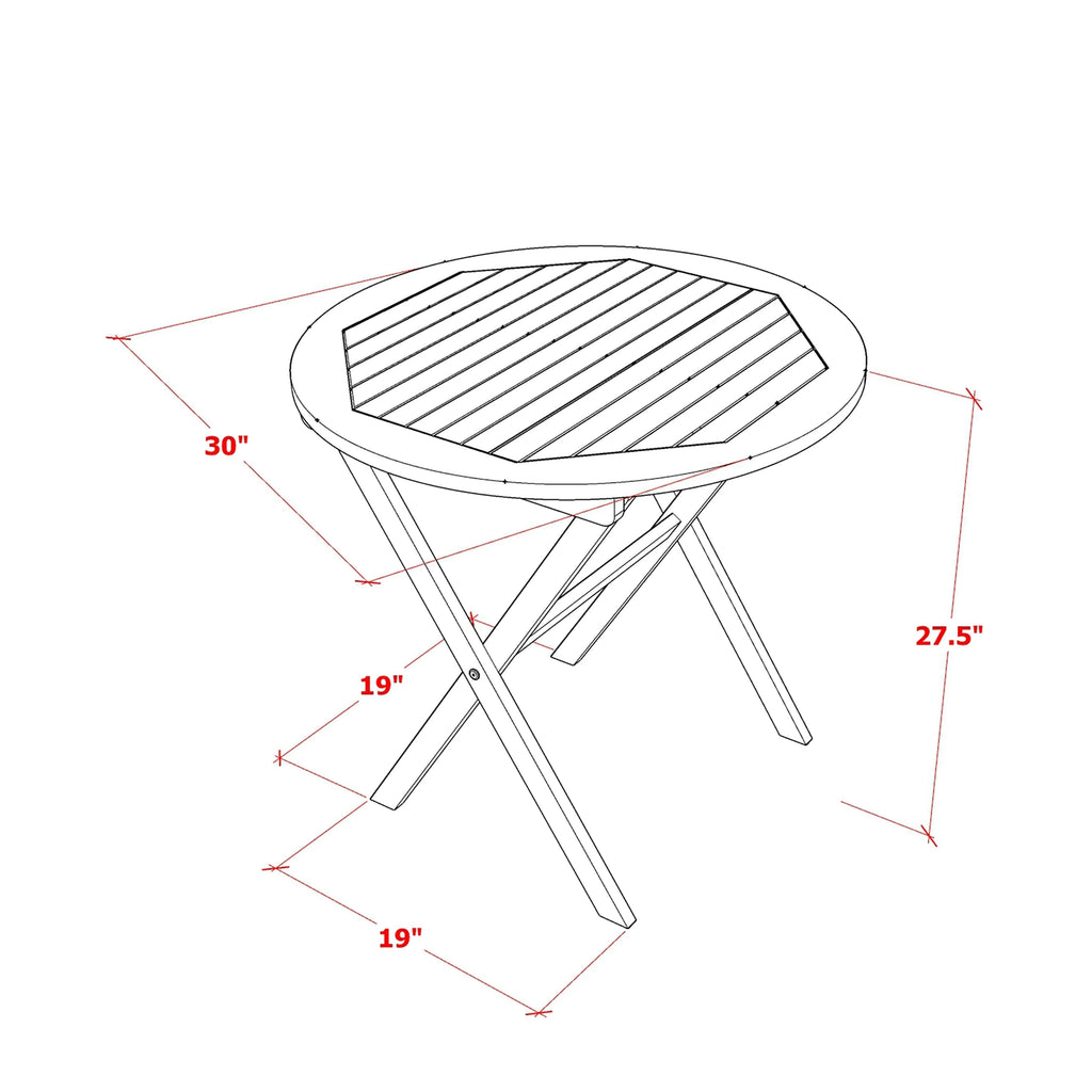 Ensemble bistro d'extérieur East West Furniture comprenant une table basse ronde en bois et 2 chaises pliantes, finition huile naturelle