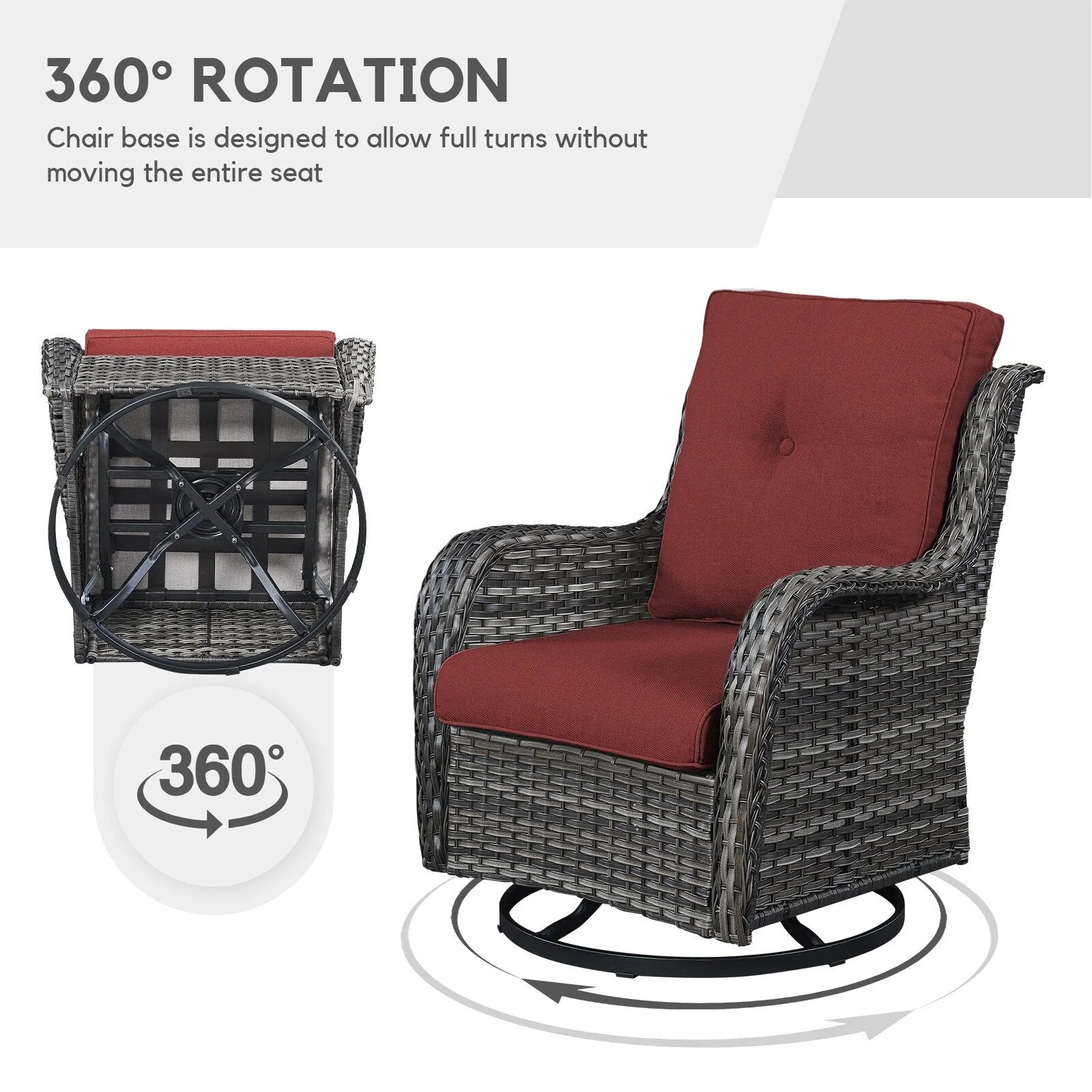 Fauteuils de jardin à bascule en osier Gymojoy avec base pivotante (lot de 2)