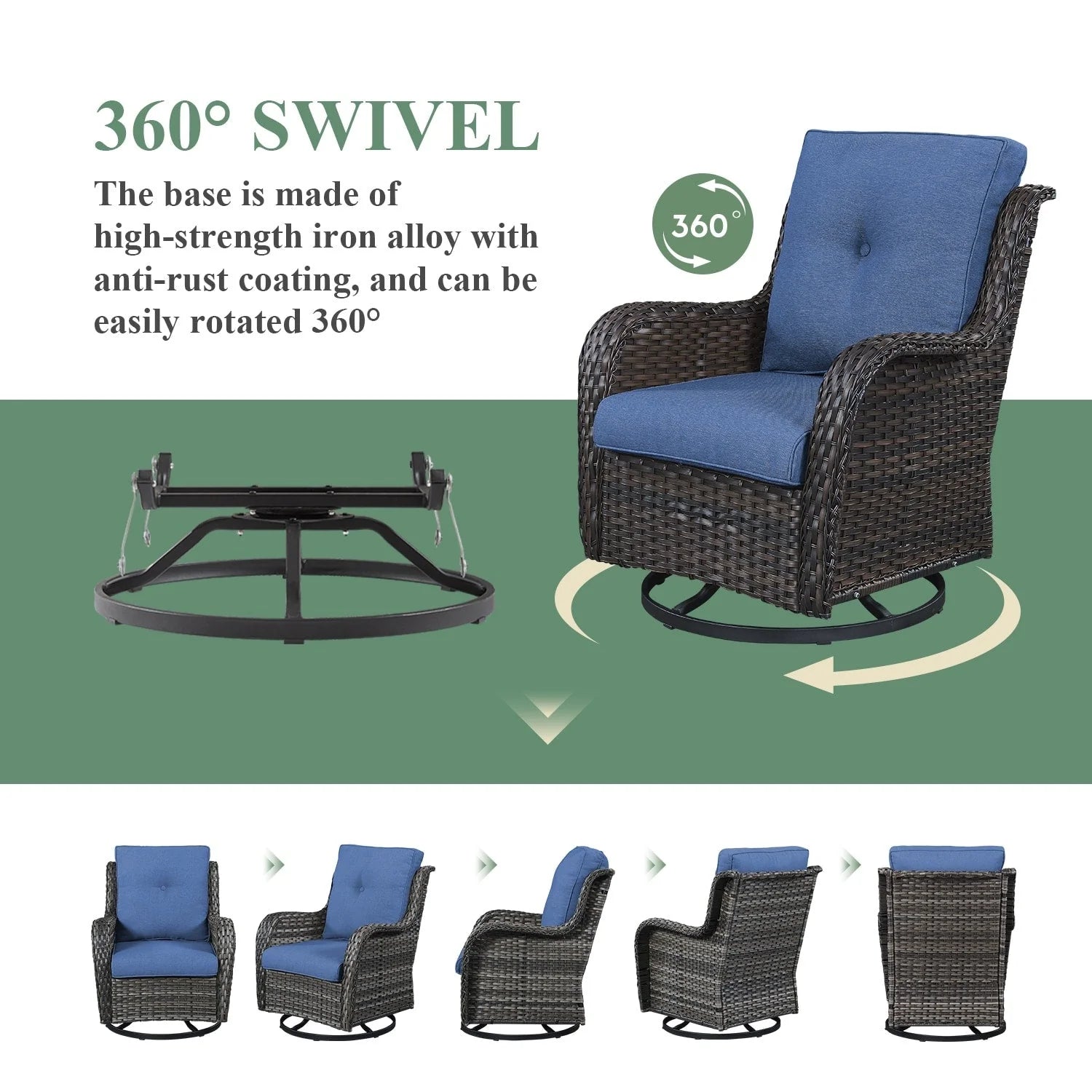 Fauteuils de jardin à bascule en osier Gymojoy avec base pivotante (lot de 2)