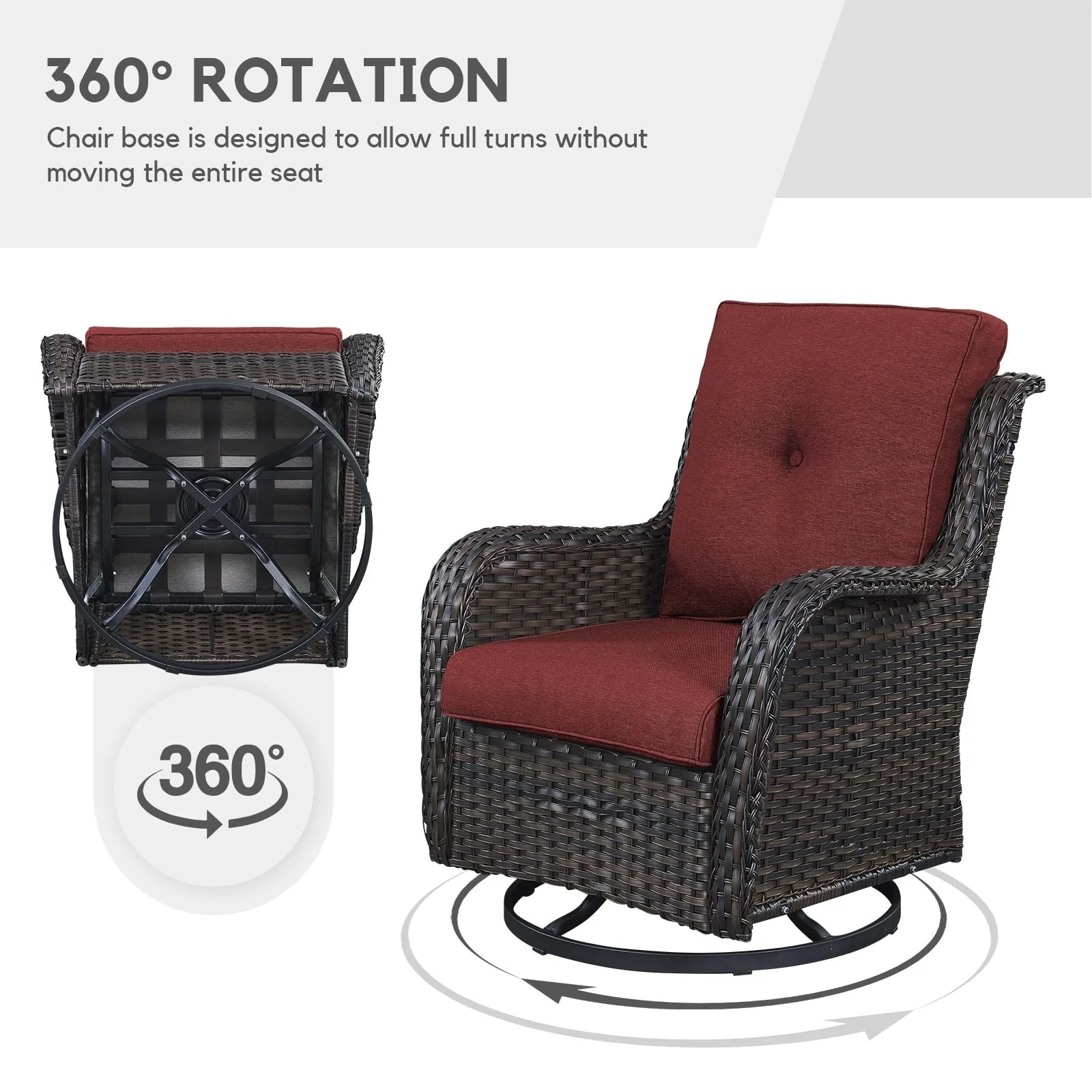Fauteuils de jardin à bascule en osier Gymojoy avec base pivotante (lot de 2)