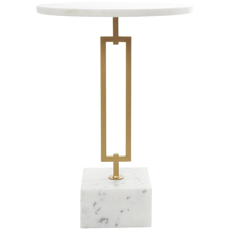 Table d'appoint géométrique en marbre avec support rectangulaire en métal doré - Blanc - Roche River Decor