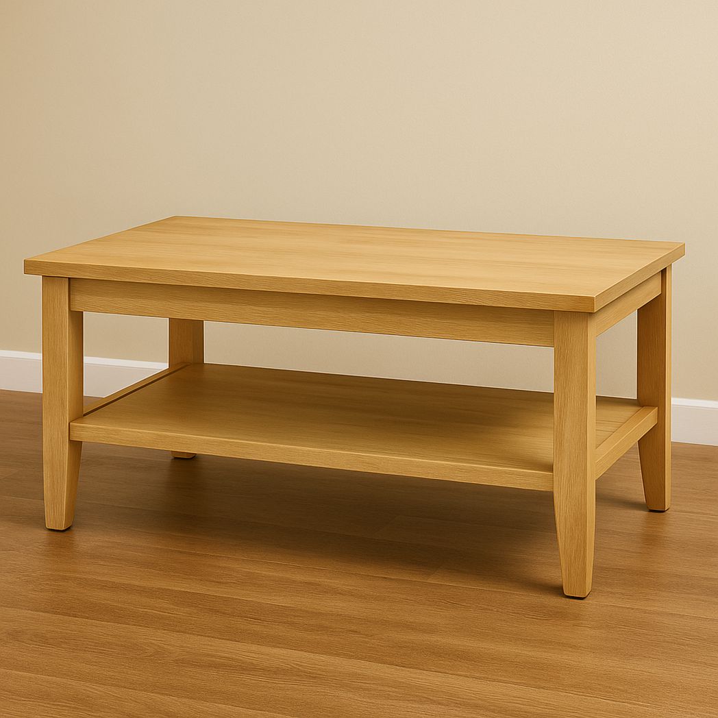 Table basse rectangulaire en chêne massif avec étagère de rangement 110cm x 60cm x 45cm