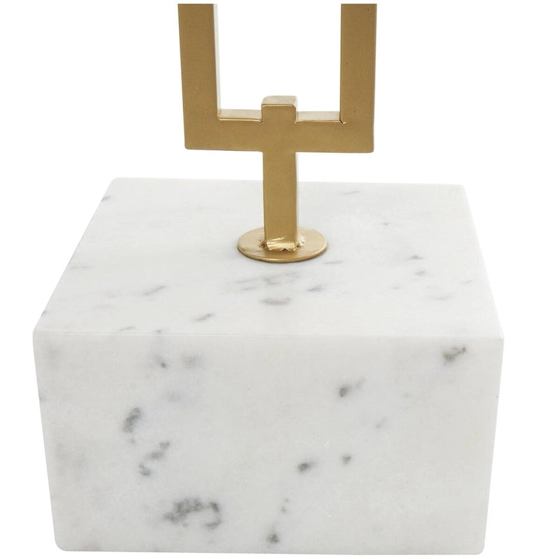 Table d'appoint géométrique en marbre avec support rectangulaire en métal doré - Blanc - Roche River Decor
